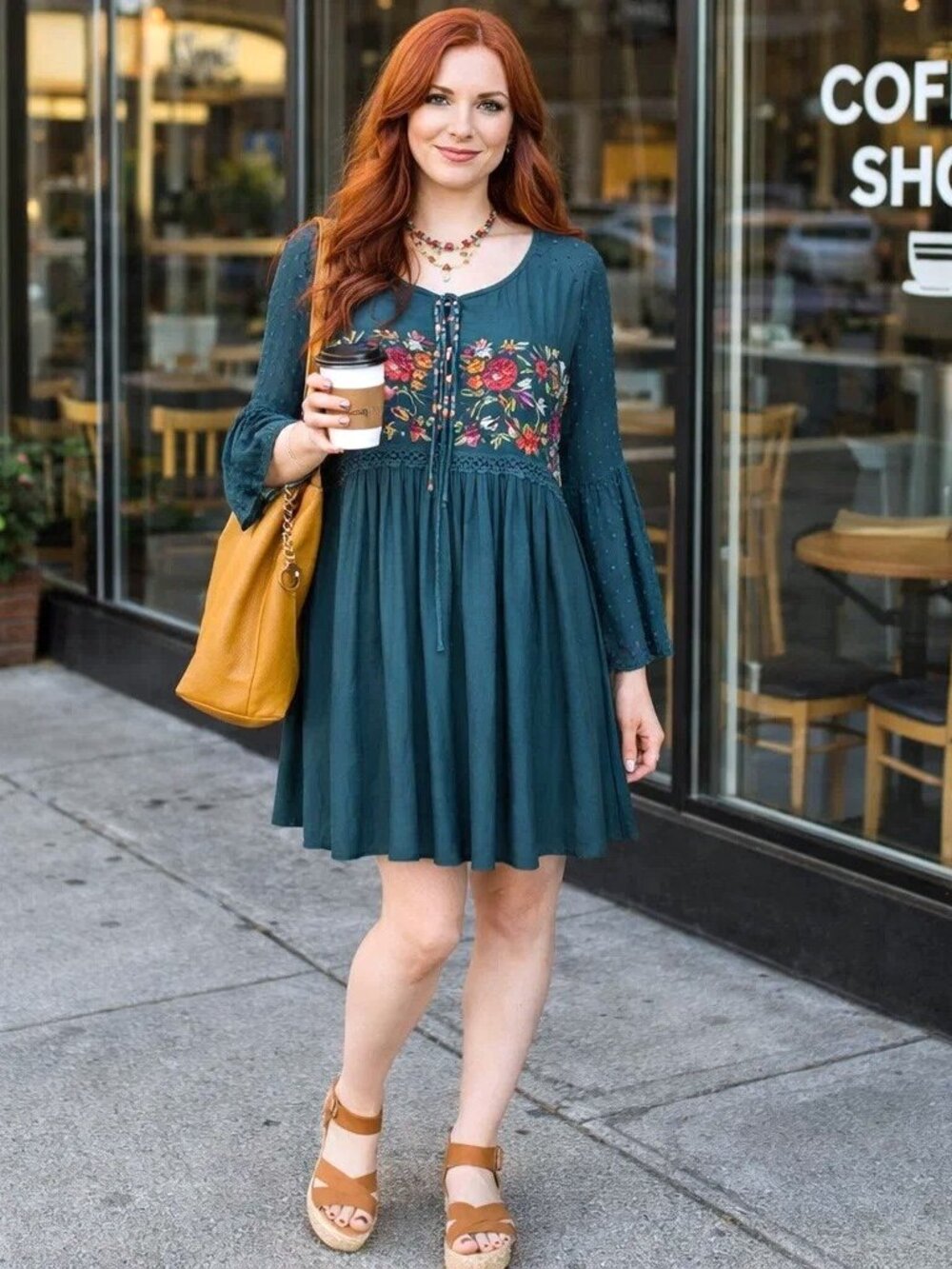 Altar'd State Brand Dress. Teal Green Floral Embroidered Swiss Dot. Size Small - Picture 2 of 13